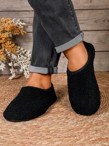 Super Soft Thick Sole Non-Slip Couple Home Thermal Slippers Women Winter Quiet Closed Toe Slip-On Comfortable Slippers - Black - View 8