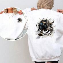 1/2/3pcs Black Bull Animal Pattern Heat Transfer Sticker | DIY Heat Transfer Decal Suitable For T-Shirts, Loose Sweatshirts, Women Casual Tops, Canvas Bags, Fabric Pillows Printing. - Multicolor - View 5