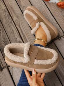 2026 New Women's Plush Slippers Winter Warm Soft Sole Fine Fur Cross Strap Indoor - Camel - View 1