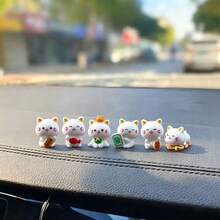 6pcs Creative Cute Lucky Cat Car Dashboard Desktop Ornament DIY Car Interior Office Desk Computer Screen Decoration Accessories Lucky Charm Gift - Lucky Cat - View 4