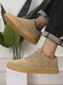 Men's Sporty Flat Low-Top Lace-Up Outdoor Casual Skate Shoes - Khaki - View 5