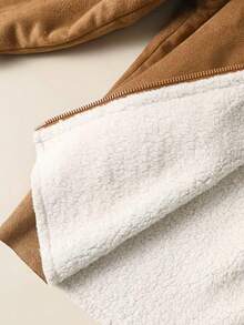 Jaket Hoodie Longgar Bolak-balik Bahan Suede Fleece untuk Remaja Perempuan Musim Gugur/Dingin dengan Kantong dan Kerah Lipat - Khaki - View 8