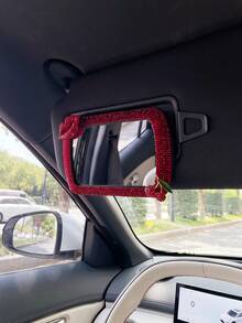 1PC Luxury Sparkling Rhinestone Red Lips Cherry Decor Car Sun Visor Makeup Mirror Grooming High Definition Mirror - Multicolor - View 5