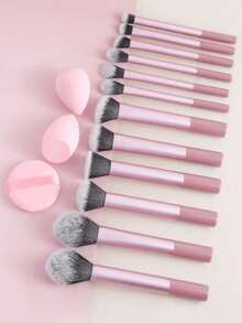 12pcs Multi-Function Makeup Brush Set, Includes Powder Brush - Pink - View 3