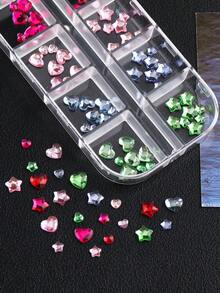 12 Grids Colorful Flat‑Back Nail Rhinestones Multi-Colored Star Heart Mixed Size Japanese Style Nail Charms DIY Manicure Art Decoration Supplies - Multicolor - View 7