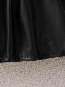 Autumn/Winter Baby Girl Cute Bow Print Ruffle Top & Black PU Leather Skirt Stylish Outfit For Outings And Gatherings - Apricot - View 5