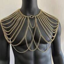 1 dây chuyền body nam đeo hai vai bằng kim loại phong cách Âu Mỹ xuyên biên giới, vòng cổ thanh ngang gợi cảm cá tính, phụ kiện phối đồ cho hộp đêm và tiệc tùng - Áo nam - Xem 3
