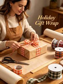 1pc Autumn Thanksgiving Plaid Handmade Ribbon, Suitable For Gift Wrapping, Bow Making, Table And Home Party Decor, Suitable For Autumn Harvest, DIY Crafts, Decorative Trees, Wreaths, Halloween And Holiday Decor, Thanksgiving Autumn Festival Gift Wrapping - Multicolor - View 2