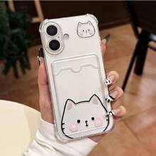 Transparent Cat Card Slot Phone Case Compatible With Apple 18 Pro Max/18 Pro/18/17 Pro Max/16 Pro Max/15 Pro Max/14 Pro Max/13 Pro Max/12 Pro Max/11 Pro Max/Compatible With Samsung S26/S25/S24/S23/S22/S21/U Phone Case Compatible With Xiaomi 17T/17T Pro Compatible With Redmi Note 15/14 Pro Compatible With Honor 600/600 Pro Compatible With Huawei Magic 8 Pro/7 Pro Compatible With OPPO A6/A5 Compatible With Moto Edge 50/60/70 Fusion/Compatible With Transsion Note 60/50 Hot 70/60/50/ - Clear - View 3