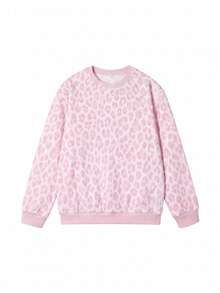 Women's Ditsy Floral Round Neck Loose Fit Plus Size Long Sleeve Casual Pullover Sweatshirt - Pink - View 5