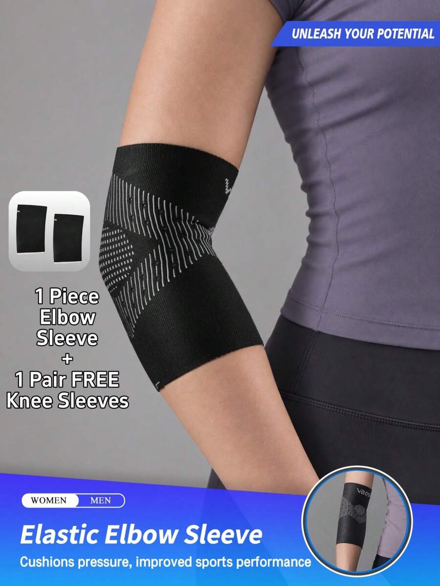 VBOSI 1pc Elbow Sleeve + 1 Pair Free Knee Sleeves, Knitted Sports Support Sleeve, Suitable For Fitness, Running, Basketball, Volleyball, Cycling And Daily Exercise, Unisex - Multicolor - View 1