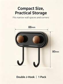 Self-Adhesive Wall Hook, Drill-Free Double J-Shaped Double Hook, Vintage Wooden Ball Multi-Function Storage Hook, Suitable For Bathroom, Kitchen, Entryway Wall Hook/Self-Adhesive Hook Self-Adhesive Hook Multi-Function Storage Hook - View 9