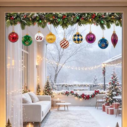 1/3 pièces Autocollants de fenêtre de Noël, autocollants statiques en PVC amovibles, ornements de guirlande de Noël suspendus, autocollants de fenêtre pour fenêtre en verre, porte, branche de pin, décoration de fenêtre de Noël festive