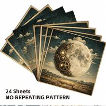 24pcs 6x6 Inch Surrealist Scrapbook Paper, Non-Repeating Pattern Cardstock, Vintage Dreamcore & Steampunk Craft Paper, Suitable For DIY Dark Academia Journaling, Collage Art And Miniature Wall Art - Square - View 5