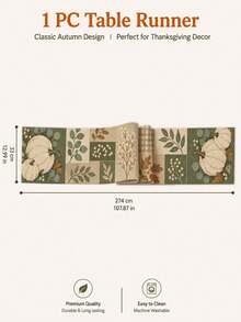 180 X 35cm Pumpkin Table Runner, 3 Green Plant Pattern Options With White Pumpkin, Sunflower Or Acorn, Vintage Country Patchwork Style, Autumn Harvest Thanksgiving Home Decor, Autumn Halloween Table Decoration - Multicolor - View 15