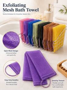 1pc Exfoliating Bath Towel, Long Mesh Back Scrubber With Handle, Elastic Body Scrubbing Towel, Quick-Dry Bath Cloth, Deep Cleaning Mesh Bath Cloth, Suitable For Back, Body, Shower, Spa, Home, Gym, Travel, Mother's Day, Father's Day Gift - Multicolor - View 7