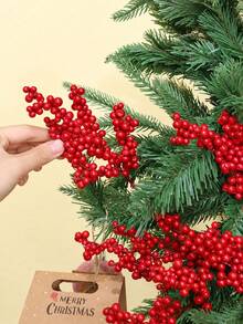 50Pcs Artificial Red Berry Branches, Realistic Plastic Holly Berry Stems For Christmas Tree Decor, Holiday Craft, Wedding Centerpiece And Home Decoration - Red - View 10