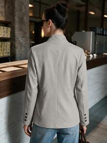 Women's Elegant Blazer Jacket, Asymmetrical Front With Pockets, Suitable For Commuting And Daily Wear, Autumn/Winter - Grey - View 4