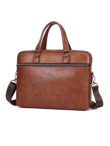 1pc Men's PU Business Briefcase 14.5 Inch Laptop Bag Large Capacity Handheld Crossbody Bag Multiple Colors Available For Commute Travel Office - Style 1 - View 3