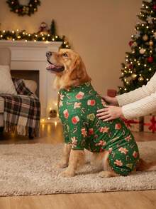 1PC Christmas Dog Pajamas - Soft Warm And High Stretch Full Coverage Pet Rompers, Anti Licking & Bug Protective Jumpsuit For Small Medium Large Dogs, Christmas All Over Printing Dog Clothes - Christmas Cartoon Pattern - Multicolor - View 6