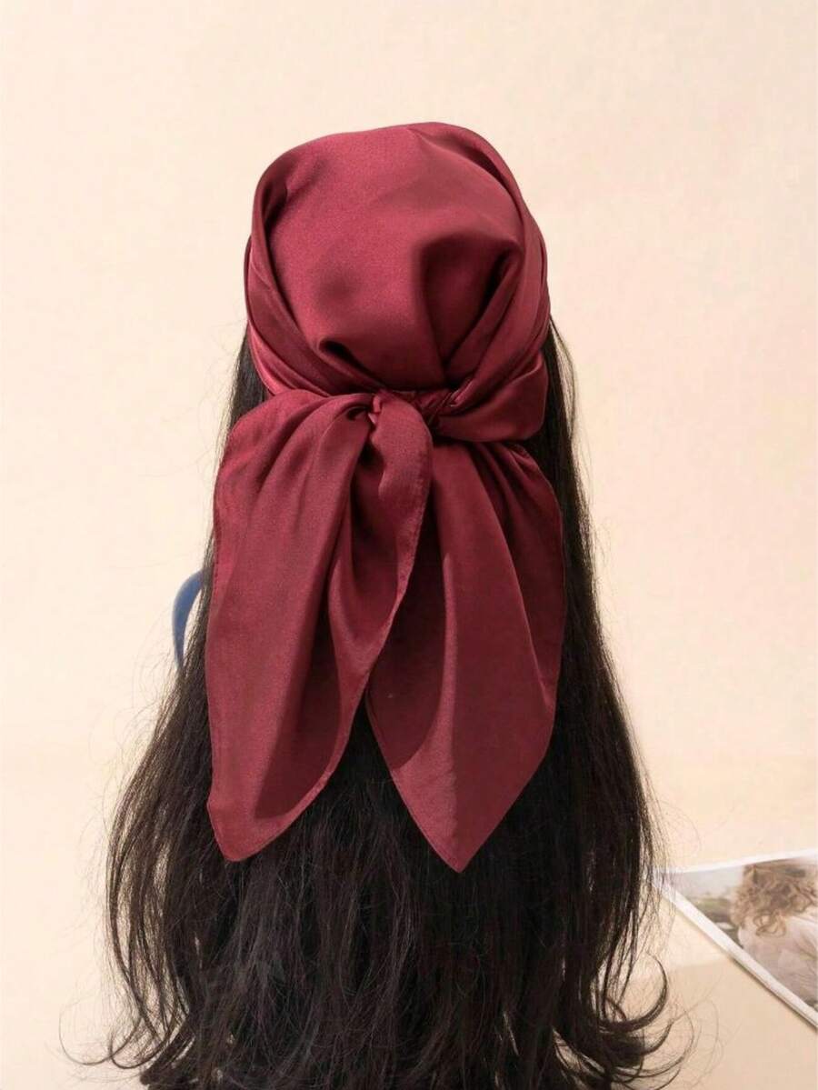 1 Piece 70cm Solid Color Square Scarf - Burgundy - View 1
