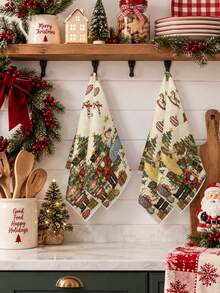 2pcs Vintage Nutcracker Ballet Dancer Christmas Hand Towels, Mouse King Rocking Horse Christmas Tree Print Kitchen Bathroom Towels, Winter Holiday Farmhouse Home Decor Gift - Multicolor - View 5