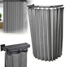 Foldable Shower Curtains Rod | 54.7 Inches 4-Fold | Wall Mount Shower Curtains Rod with 70.8in X 70.8in Shower Curtains| for Bathroom Bathtub Clothing Store - 1PC - Übersicht 13