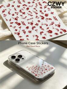 1pc Vintage Red Floral Branch & Leaf Decorative Sticker, Phone Laptop Decoration Sticker, Comes With Tweezers, Self-Adhesive, Phone, Earphone, Portable Device Shell Decoration Sticker - Autumn Style - View 1