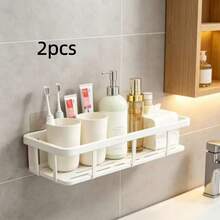 2pcs Drill-Free Bathroom Wall Mounted Storage Rack, Wall-Mounted Shower Caddy, Durable & Easy Installation - Multicolor - View 6