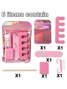 Bộ 6 món dụng cụ làm móng, bộ làm nail nghệ thuật di động gồm dũa móng, miếng đệm mút, kẹp tách ngón chân, bàn chải làm sạch móng, que đẩy da gỗ, dụng cụ chăm sóc móng chuyên nghiệp cho làm nail DIY, dùng tại nhà và du lịch - Hồng - Xem 11