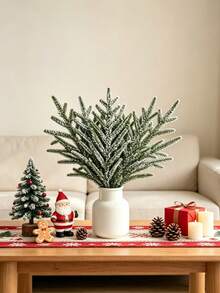 5Pieces Artificial Pine Picks Christmas Green Stems DIY Green Pine Needle Garland, Christmas Floral Picks Tree Filler Home Decor, Vase Decoration - Green-snowfall - View 7