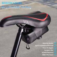 Bicycle Saddle Tail Bag, 0.6L Compact Bike Under Seat Storage Pouch, 600D TPU Fabric With Rotating Buckle, Press-Fit Zipper Quick Install & Removal Cycling Accessories - Black - View 1