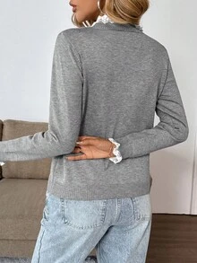 Atasan Rajut Wanita dengan Patchwork Renda untuk Musim Gugur/Dingin - Grey - View 4
