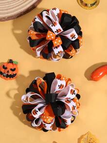 2PCS Halloween Pumpkin Print Bow Hair Clips For Women, Cute Barrettes Rave Accessories Hair Accessories For Women - Multicolor - View 1