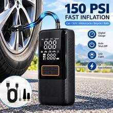 Portable Tire Inflator, 150PSI Electric Air Compressor With Digital Display, Auto Shut-Off & Led Light, 3X Fast Inflation, Cordless Car Tire Pump For Cars, Suvs, Motorcycles, Bicycles & Sports Balls. 7.4V 1500mAh - Wireless - View 2