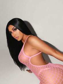 Women's Sexy Lace Mesh Jumpsuit Camisole Lingerie - Pink - View 1