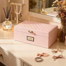 Quilted Large‑Capacity Jewelry Box Desktop Storage Organizer For Rings Earrings Necklaces Gift For Women Gucci Beauty Pink Quilted Jewelry Box - Pink - View 1