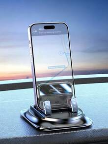 1pc Car Dashboard Phone Holder, Suction Cup & Adhesive Dual Use, 360° Rotating Anti-Slip Stable, Universal Center Console Navigation Mount - A - View 2