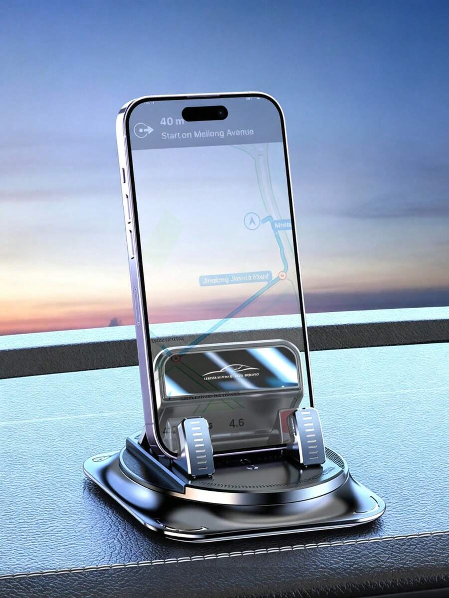 1pc Car Dashboard Phone Holder, Suction Cup & Adhesive Dual Use, 360° Rotating Anti-Slip Stable, Universal Center Console Navigation Mount