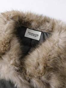 Faux Fur Washed Collar Workwear Parka Coat Warm Loose Down Jacket Button Up Top College Office Daily Winter - Grey - View 3