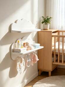 1/2/3pcs Cloud-Shaped Baby Room Wall Shelf, Floating Storage Rack With Hooks, Baby Room Decor Organizer, Suitable For Baby Accessories And Supplies - Multicolor - View 3