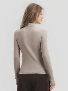 Beneunder Women's Fleece Base Layer Stand Collar Dual-Zip PM021 - Silver Leaf Gray - View 2