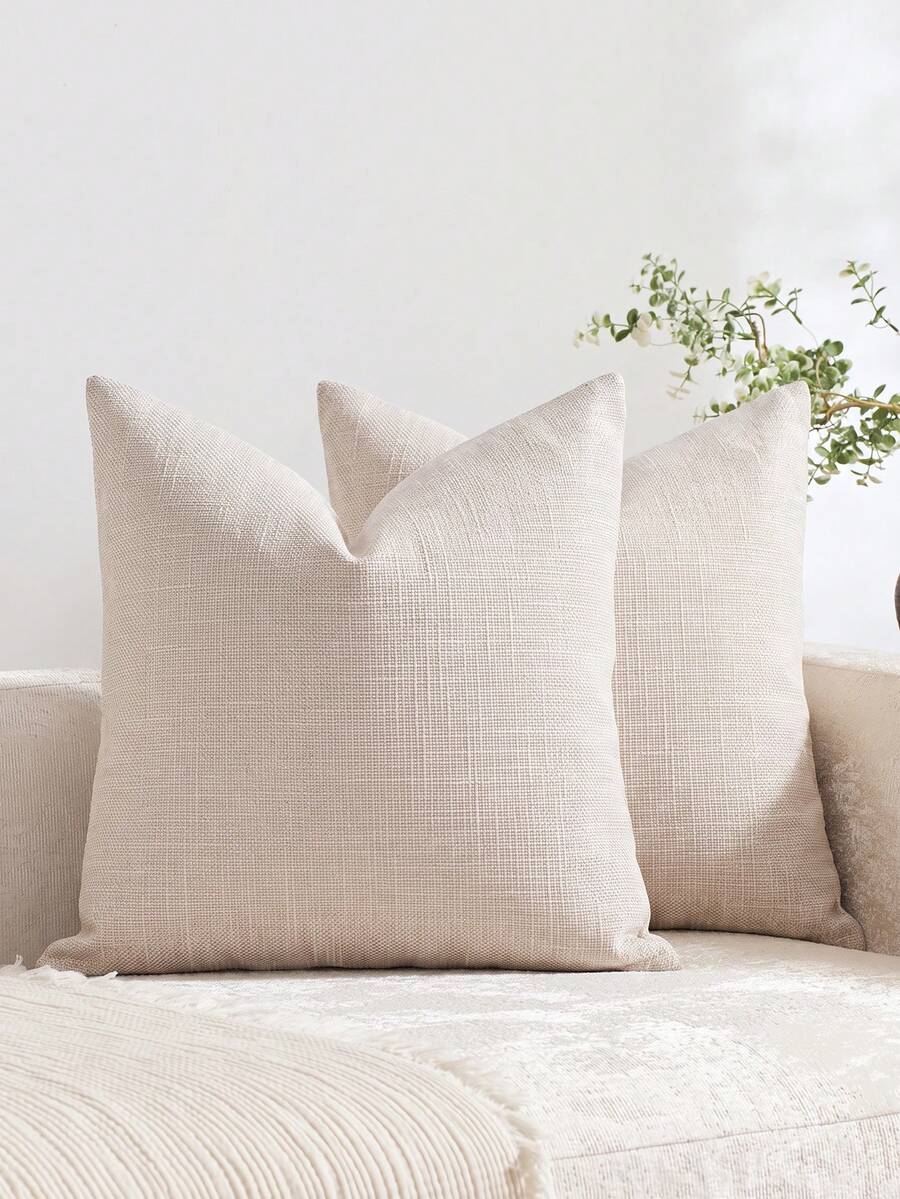 1pc Beige Textured Decorative Pillow Cover (Pillow Insert Not Included), Modern Farmhouse Linen-Look Raised Texture Cushion Cover, Suitable For Bedroom, Dining Room, Bed, Sofa, Car, Decoration, All Seasons - Beige - View 1