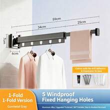 Foldable Shower Curtain Rod, Upgraded Thickened Aluminum Alloy Material, 360° Foldable Design, Rust-Proof And Moisture-Proof, Suitable For Balcony And Bathroom Drying Rack, Space-Saving, Easy To Store, Adapts To Various Wall Shapes - Multicolor - View 17