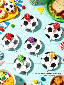 48pcs Football Lollipop Cards, Candy Decoration Cards, Football Pattern Lollipop Packaging Cards, World Cup Fan Party Small Gift Packaging Cards, Birthday Gift Packaging Supplies, Football Theme Birthday Party Decoration, Football Sports Theme Party Gift Packaging Tags, Suitable For Sports Events, Football Party Decoration, Baby Shower Decoration, Football Party Supplies, Birthday Gifts, Party Small Gifts - Football - View 8