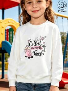 Girls' Cute Printed Drop-Shoulder Round-Neck Long-Sleeve Casual Sports Sweatshirt - White - View 9