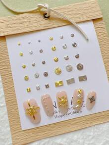 30pcs Nail Art Studs, Spiral Flower Round Square Rectangular Rivet Decorations, Minimalist Versatile All-Match Accessories - Multicolor - View 3