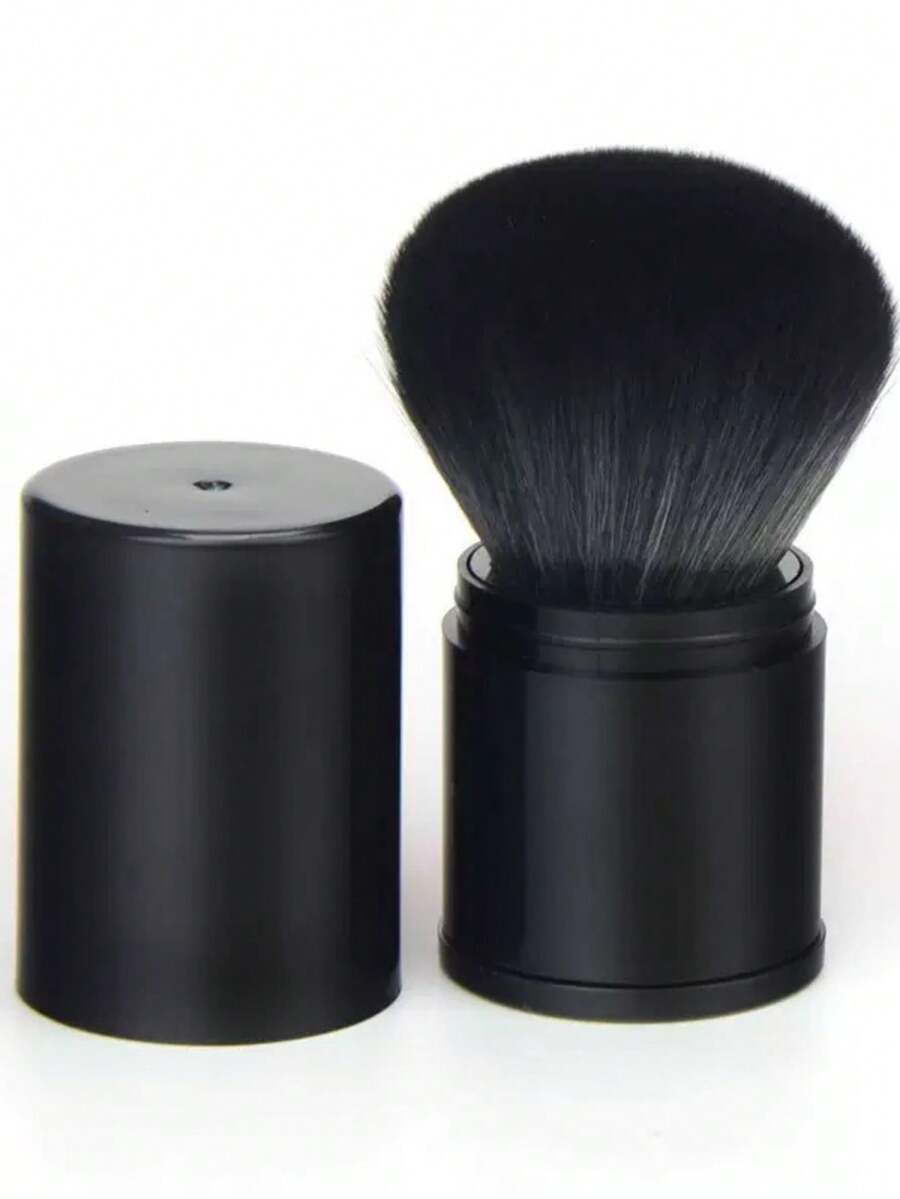 New Portable Replaceable Powder Brush, Reusable Makeup Tool, Retractable Makeup Brush, Portable And Hygienic, Replaceable Sunscreen Powder/Blush Brush, Daily Makeup Travel Body Brush, SPF Powder Dispenser, Cosmetics - Black - View 1