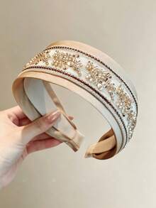 1pc Fashionable Rice Bead Headband, Luxury Elegant High Crown Hair Hoop, Face Washing Hair Accessory For Women - Multicolor - View 4
