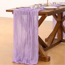 1PC Cheesecloth Table Runner, Bohemian Gauze Cheesecloth Tablecloth, Rustic Transparent Table Runner, Suitable For Wedding, Bridal Shower, Birthday Or Holiday Party Cake Table Decoration, Romantic Banquet Table Decor - Violet Purple - View 9